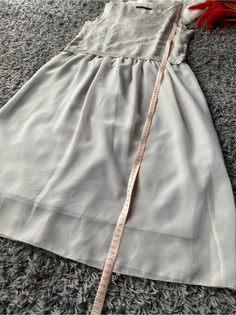 NIC+ZOE Mixed Media Silk Linen Blend Chiffon Dress Light Grey - Picture 6 of 6